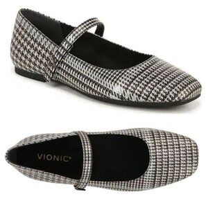 VIONIC Alameda Mary Jane Flats Size 10 Black White Metallic Houndstooth NEW